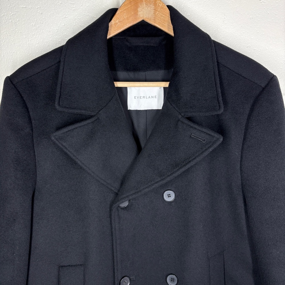EVERLANE Mens Modern Peacoat Wool Cashmere Double Breasted Size XL Black - Picture 2 of 16